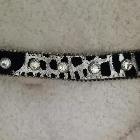 B.B.SIMON Rhinestone Cowhide Leather Pony Hair Belt Size SMALL display picture 2